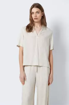 Топ из смесового льна с воротником Noisy May, бежевый