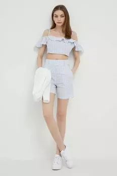 Топ из смесового льна United Colors of Benetton, синий