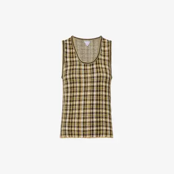 Топ из смесового льна в клетку Bottega Veneta, черный
