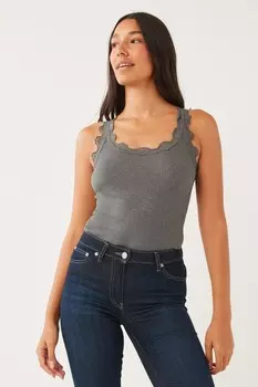 Топ из смесового шелка отделанный кружевом Rosemunde, серый