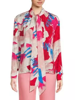 Топ из смесового шелка с принтом и завязками на шее Lanvin, цвет Rouge