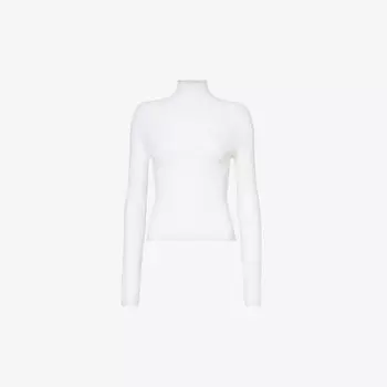 Топ из смесовой шерсти с высоким воротником в рубчик Alaia, цвет blanc