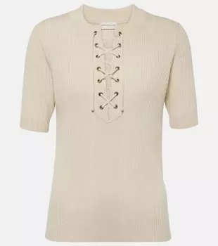 Топ из смесовой шерсти в рубчик со шнуровкой Dries Van Noten, белый