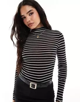 Топ из супермягкого шерстяного джерси с длинными рукавами и воротником-трубой в монополоску & Other Stories