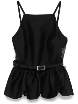 Топ из тафты с баской Self-Portrait, черный