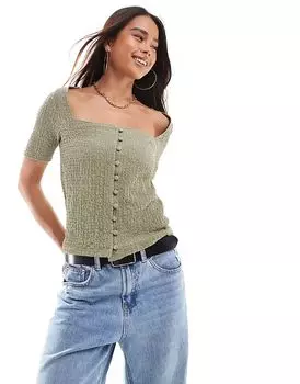Топ из текстурированного джерси с квадратным вырезом цвета хаки Vero Moda