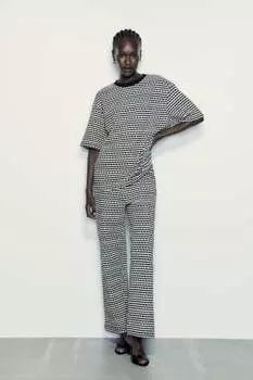 Топ из текстурированного жаккарда ZARA, черный