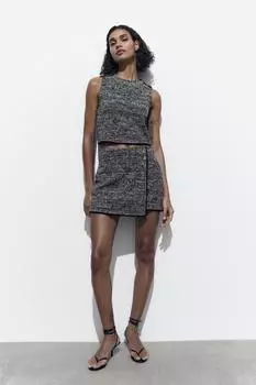 Топ из текстурированного жаккарда ZARA, серый мергель