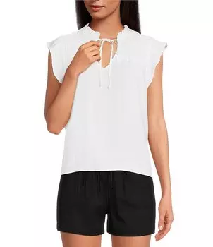 Топ из ткани и камней с присборенными оборками и V-образным вырезом с разрезом Cloth & Stone, белый