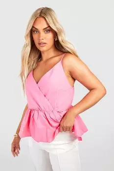 Топ из тканой запаха plus с баской Boohoo, розовый