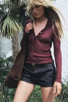 Топ из тонкого трикотажа в ребро ZARA, цвет aubergine