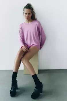 Топ из тонкой трикотажной платья с отделкой стразами ZARA, цвет lilac