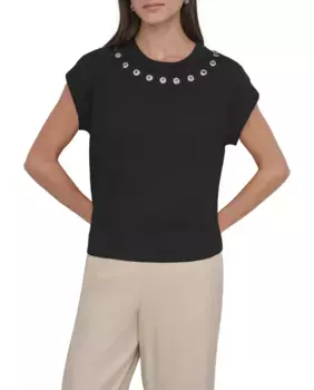 Топ из трикотажа с коротким рукавом и круглым вырезом DKNY, черный