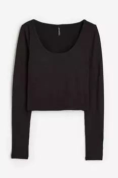 Топ из трикотажа в рубчик H&M, черный