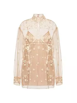 Топ из тюля Illusione с вышивкой Valentino, бежевый