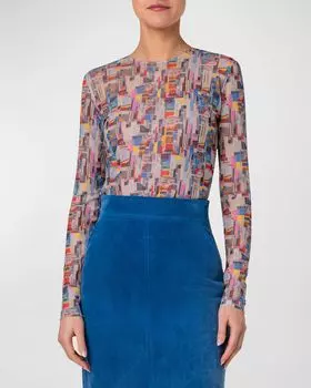 Топ из тюля NYC Paper с принтом-коллажем Akris punto, цвет Multicolor