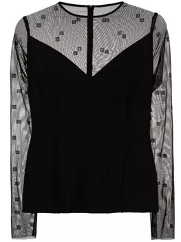 Топ из тюля с длинными рукавами и логотипом 4G Givenchy, черный