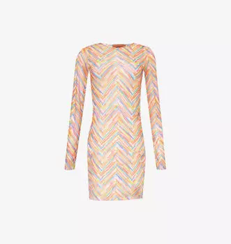 Топ из тюля с длинными рукавами и шевронным переплетением Missoni, мультиколор