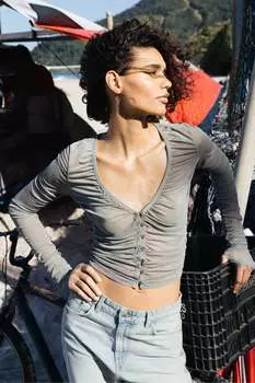 Топ из тюля с драпировкой ZARA, хаки
