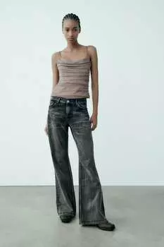 Топ из тюля с драпировкой ZARA, норковый