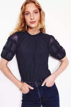 Топ из тюля с короткими рукавами Boden, синий