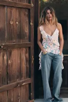 Топ из тюля с принтом и оборками ZARA, цвет Pinks