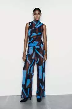 Топ из тюля с принтом ZARA, синий