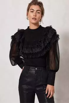 Топ из тюля с рюшами Mint Velvet, черный