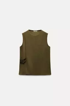 Топ из твила с перекрестной пряжкой ZARA, средне-зеленый