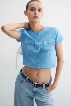 Топ из вафельного джерси H&M, голубой