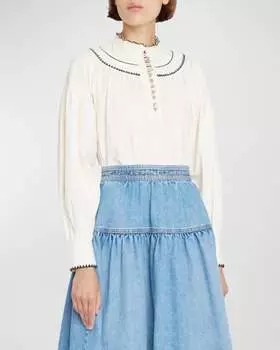 Топ из вышитого поплина Lenie цвета слоновой кости ENDLESS BLU.