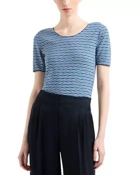 Топ из жаккардового джерси с геометрическим узором Emporio Armani, синий
