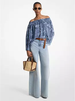 Топ из жоржета с цветочным принтом Tie-Dye и открытыми плечами Michael Kors, синий