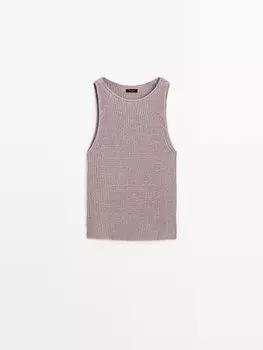 Топ изнаночной вязки из смесового хлопка Massimo Dutti, лиловый