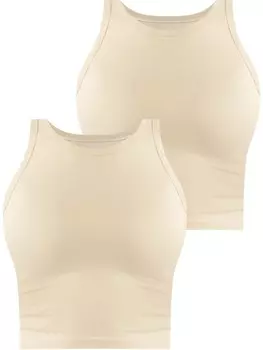 Топ Janice 2 x Damen crop hochgeschlossen Niah, бежевый