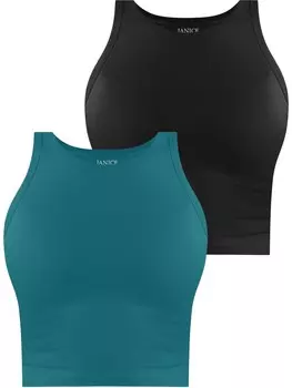 Топ Janice 2 x Damen crop hochgeschlossen Niah, цвет petrol/schwarz