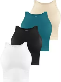 Топ Janice 4 x Damen crop hochgeschlossen Niah, цвет wei/schwarz/petrol/beige