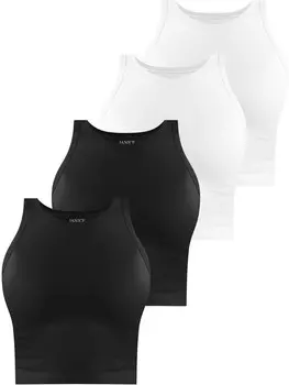 Топ Janice 4 x Damen crop hochgeschlossen Niah, черный/белый