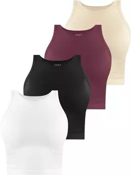 Топ Janice 4 x Damen crop hochgeschlossen Niah, цвет wei/schwarz/burgund/beige