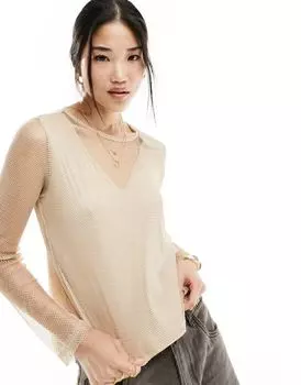 Топ JDY с длинными рукавами из золотой сетки с люрексом