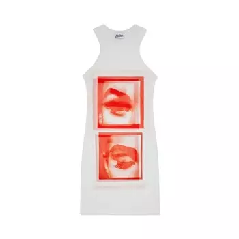 Топ Jean Paul Gaultier Eyes And Lips Mesh Tank Top Short Dress White/Red/Light Orange, белый