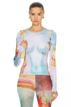 Топ Jean Paul Gaultier Printed Body Flowers Long Sleeve, цвет Blue & Yellow