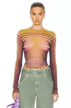 Топ Jean Paul Gaultier Printed Morphing Stripes Long Sleeve, цвет Green & Purple