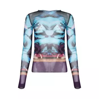 Топ Jean Paul Gaultier Roses Mesh Long-Sleeve Top Purple/Blue/Pale Pink, фиолетовый