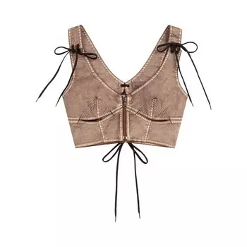 Топ Jean Paul Gaultier x KNWLS Laced Branded Patch Sleeveless Crop Top Brown/Ecru, коричневый