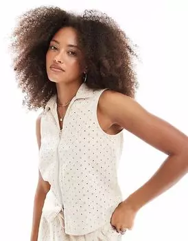 Топ JJXX Broderie Co-ord на молнии в кремовом цвете