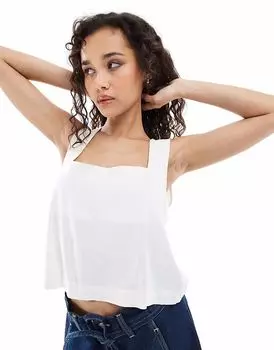 Топ JJXX с квадратным вырезом и льняной смесью белого цвета