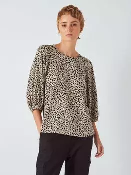 Топ John Lewis Anyday с рукавами реглан и анималистическим принтом, натуральный мультицвет