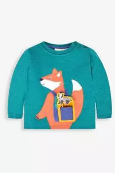 Топ JoJo Maman Bb с аппликацией из лисы и карманным питомцем Jojo Maman Bb, зеленый