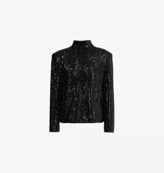 Топ Josephine с высоким воротом и длинными рукавами, расшитый пайетками Anine Bing, черный